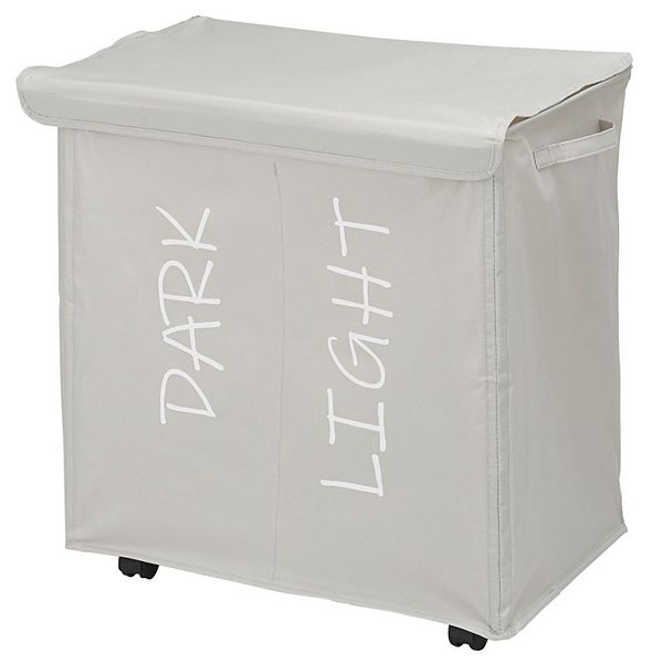 mDesign Divided Laundry Hamper Basket with Lid, Fabric Handles