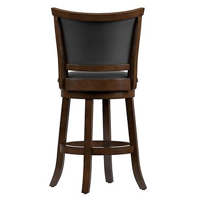 CorLiving Woodgrove Brown Wood Counter Height Barstool with Bonded Leather Seat, set of 2