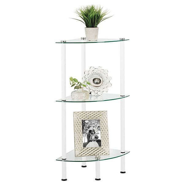 Mdesign Glass Corner 3 Tier Tower Cabinet Organizer Shelves Chrome Clear