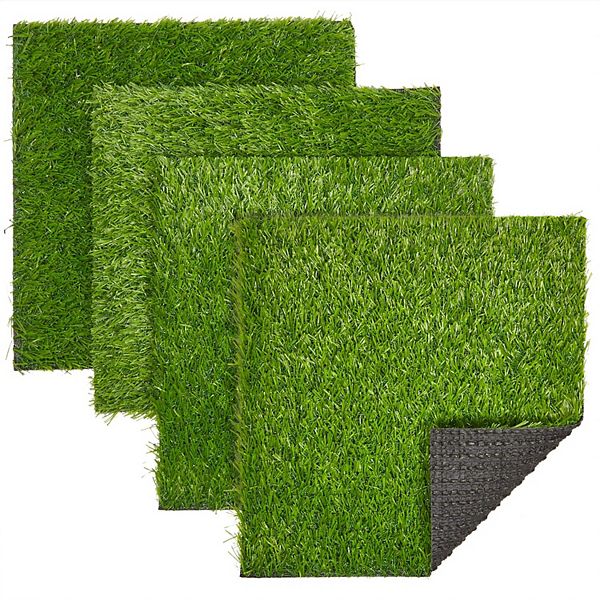 4 Pack Artificial Grass Mat Squares, 12x12 in Fake Turf Tiles for Balcony and Patio Decor