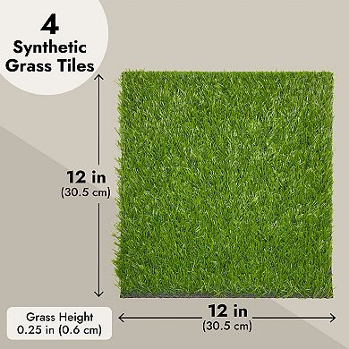 Juvale 4-Pack Artificial Grass Mats for Wall, Balcony, Patio, Decor (12x12 In)