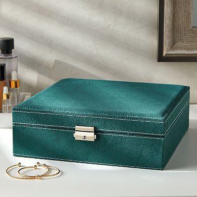 Velvet Jewelry Box Organizer with Lock - 2 Layer Travel Case, Jewelry Storage