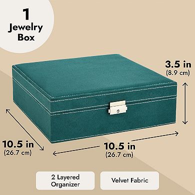 Velvet Jewelry Box Organizer with Lock - 2 Layer Travel Case, Jewelry Storage