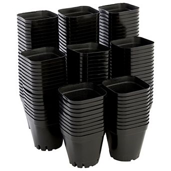 150 Pack 2 Inch Plastic Seedling Pots for Plants, Small Square Nursery Planters for Flowers, Succulents (Black)