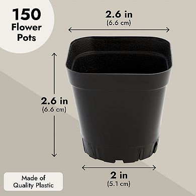 150 Pack Small Plastic Square Plant Pots for Seedling Flower Indoor Outdoor 2.6"