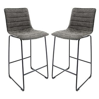 LeisureMod Brooklyn 29.9 Modern Leather Bar Stool With Black Iron Base & Footrest Set of 2