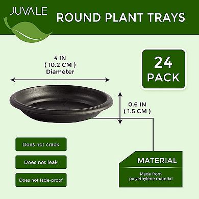24 Pck Small Plastic Plant Saucers for Pots, 4 Inch Drip Tray for Planter, Black