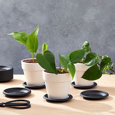 24 Pck Small Plastic Plant Saucers for Pots, 4 Inch Drip Tray for Planter, Black