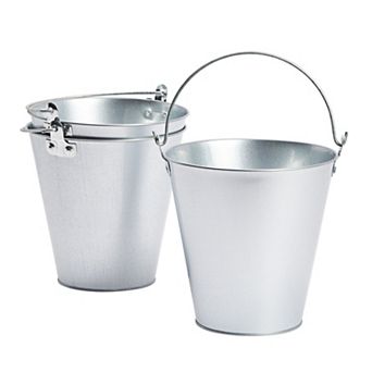 3 Pack Galvanized Metal Ice Buckets, 7 Inch Tin Pails With Handles, Wedding Decorations, (100 Oz)