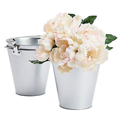 3 Pack Galvanized Metal Ice Buckets, 7 Inch Tin Pails With Handles, Wedding Decorations, (100 Oz)