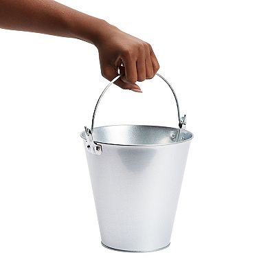 3 Pack Galvanized Metal Ice Buckets, 7 Inch Tin Pails With Handles, Wedding Decorations, (100 Oz)