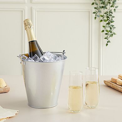 3 Pack Galvanized Metal Ice Buckets, 7 Inch Tin Pails With Handles, Wedding Decorations, (100 Oz)