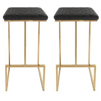 LeisureMod Quincy Leather Bar Stools With Gold Metal Frame Set of 2