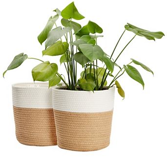 2 Pack Decorative Jute Planter With Plastic Liner, Woven Basket For Plants, 11"