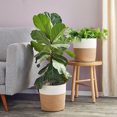 2 Pack Decorative Jute Planter With Plastic Liner, Woven Basket For Plants, 11"