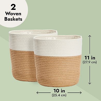 2 Pack Decorative Jute Planter With Plastic Liner, Woven Basket For Plants, 11"