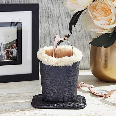 2 Pack Faux Leather Eyeglass Holder Stand for Desk, Gray and Champagne, 4.5 x 5"