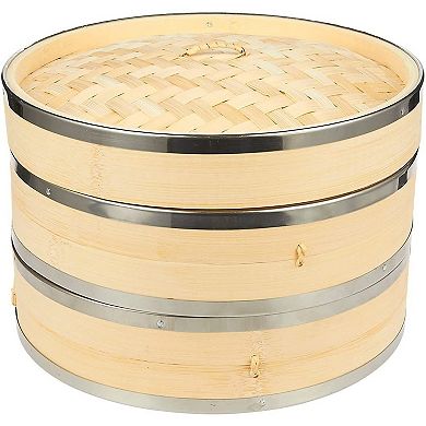 10 Inch Wood Steamer with Steel Rings for Cooking (10 x 6.7 x 10 In)