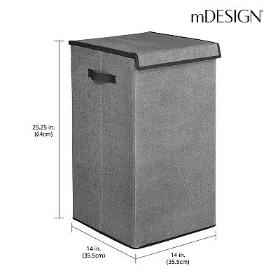 mDesign Large Upright Laundry Hamper, Hinge Lid and Handles - Dark Gray/Black