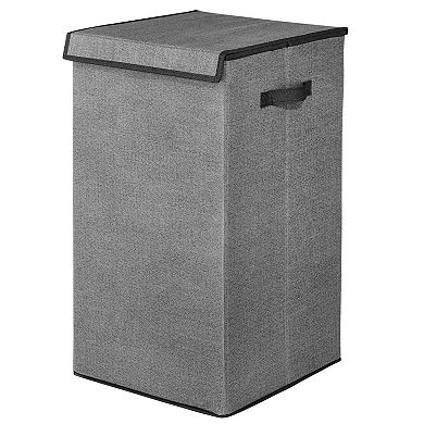 mDesign Large Upright Laundry Hamper, Hinge Lid and Handles - Dark Gray/Black