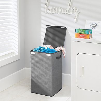 mDesign Large Upright Laundry Hamper, Hinge Lid and Handles - Dark Gray/Black