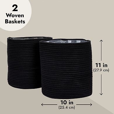 2 Pack Decorative Woven Planter Basket With Plastic Liner, Black, 10 X 11 In