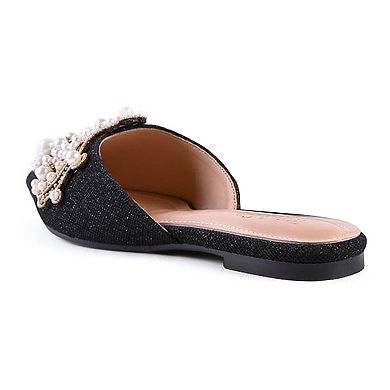 Rag & Co Astre Women's Faux Pearl Embellished Mules
