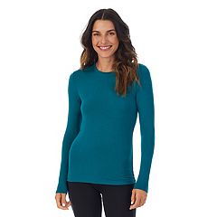 Cuddl Duds Womens Softwear Stretch 3/4 Sleeve Peplum Top, Black