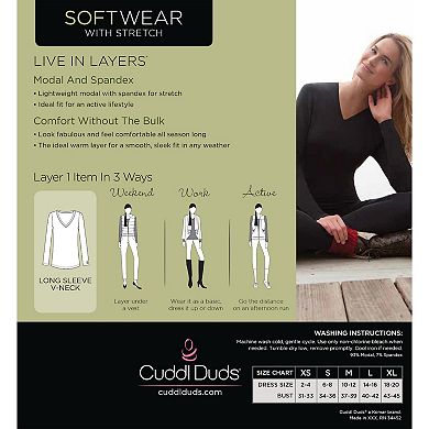 Women's Cuddl Duds® Softwear with Stretch Long Sleeve V-Neck Top