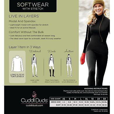Women's Cuddl Duds® Softwear With Stretch Long Sleeve Turtleneck Top