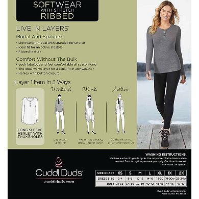Women's Cuddl Duds® Softwear with Stretch Ribbed Henley Top