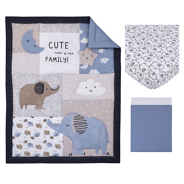 Carter s Blue Elephant 3 Piece Crib Bedding Set