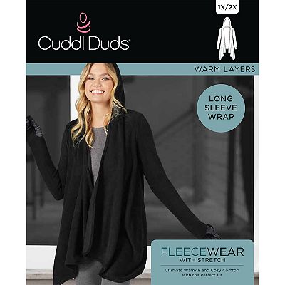 Women s Cuddl Duds Fleecewear with Stretch Long Sleeve Hooded Wrap Up Cardigan