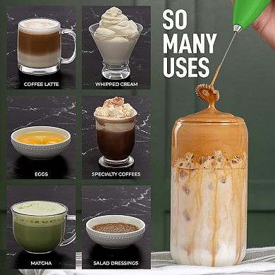 Zulay Kitchen Powerful Milk Frother Handheld Foam Maker - Ultra Fast Wand Drink Mixer with Batteries