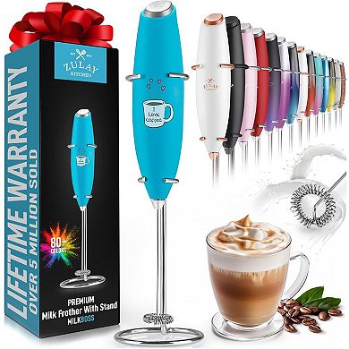 Zulay Kitchen Powerful Milk Frother Handheld Foam Maker - Ultra Fast Wand Drink Mixer with Batteries