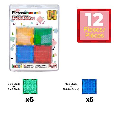 PicassoTiles 12 Pack Magnetic Tiles and Brick Compatible, Brick Building Block Set for Kids 3+
