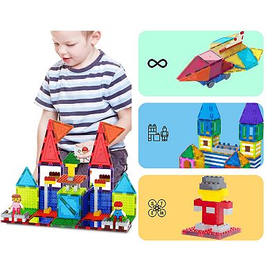 PicassoTiles 12 Pack Magnetic Tiles and Brick Compatible, Brick Building Block Set for Kids 3+
