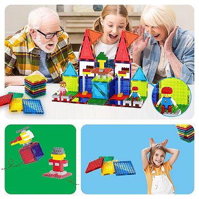 PicassoTiles 12 Pack Magnetic Tiles and Brick Compatible, Brick Building Block Set for Kids 3+