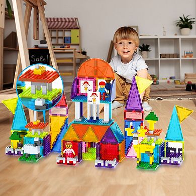 PicassoTiles 12 Pack Magnetic Tiles and Brick Compatible, Brick Building Block Set for Kids 3+