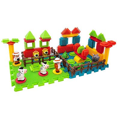 PicassoTiles 100 PC Safari Animal Theme, Hedgehog Building Blocks, Soft Toys for Kids 3+