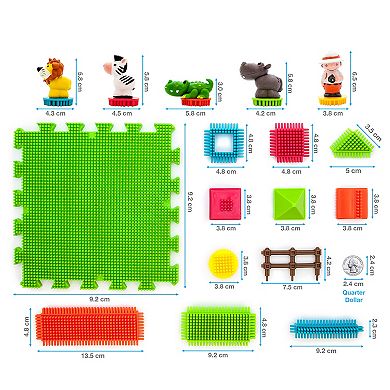 PicassoTiles 100 PC Safari Animal Theme, Hedgehog Building Blocks, Soft Toys for Kids 3+