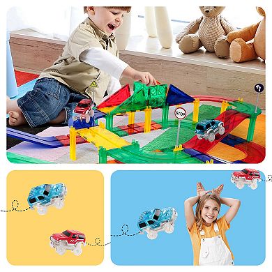 PicassoTiles 80 Piece STEM Toy,Racetrack, Magnet Tile, Building Blocks for Kids Age 3 & Up, PTR80