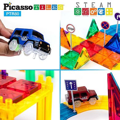 80 Piece Race Car Track Magnetic Building Block Tile Set