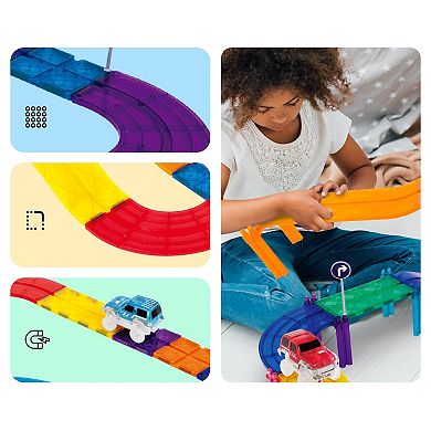 PicassoTiles 80 Piece STEM Toy,Racetrack, Magnet Tile, Building Blocks for Kids Age 3 & Up, PTR80
