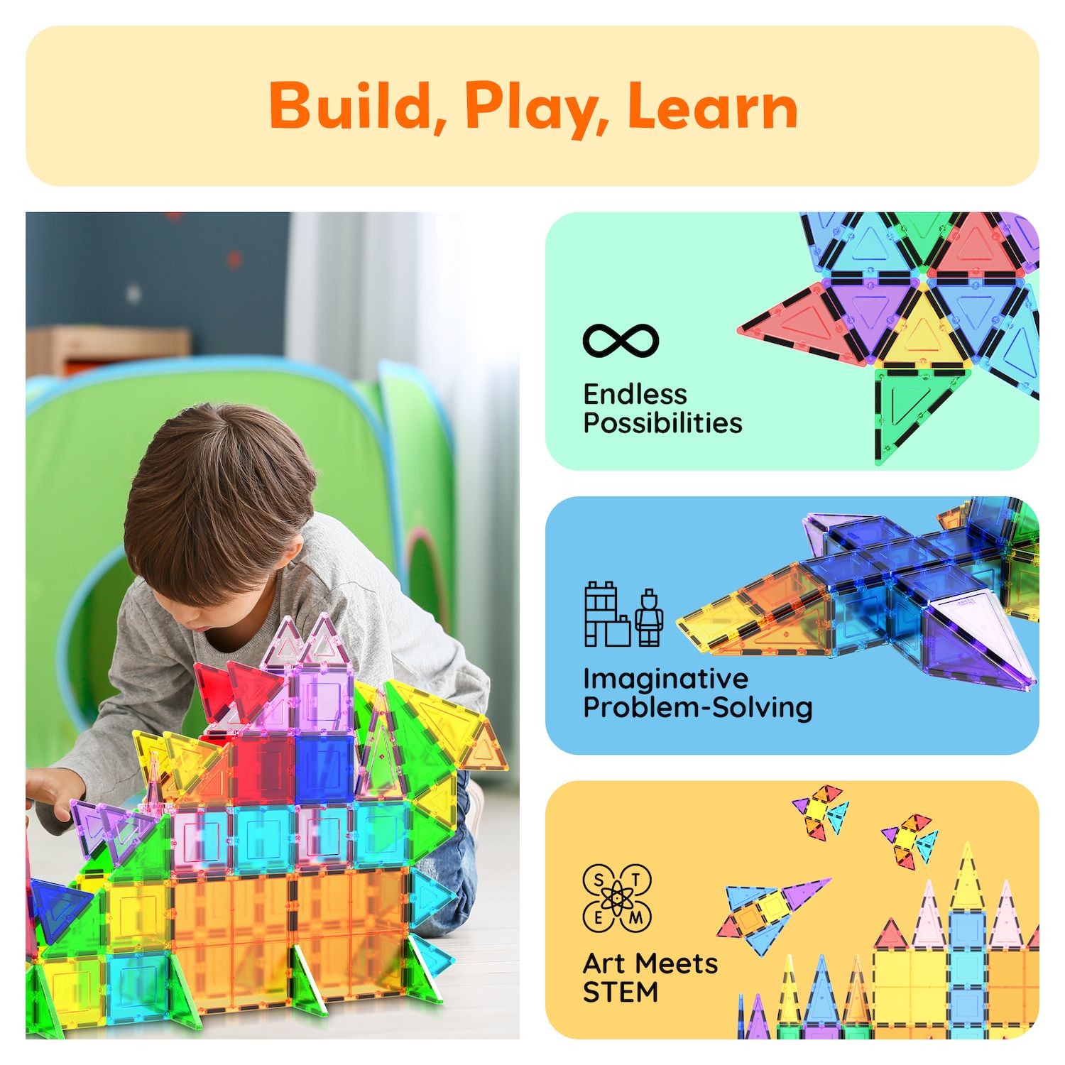 Детские конструкторы PicassoTiles 101 pc Magnetic Tiles for Kids, Stem Building Blocks, Educational Toy for Toddler — фото 3