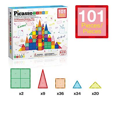 PicassoTiles 101 PC Magnetic Tiles, Magnetic Building Blocks for Kids, Magnet for Kids 3+
