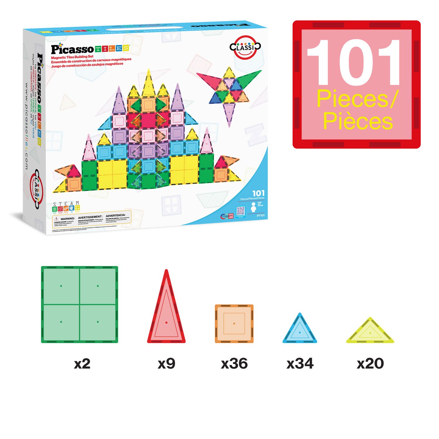Детские конструкторы PicassoTiles 101 pc Magnetic Tiles for Kids, Stem Building Blocks, Educational Toy for Toddler — фото 4