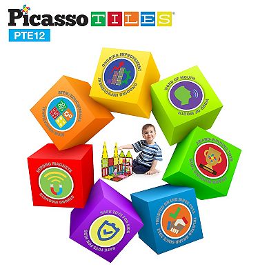 PicassoTiles 12 PC Mirror, Magnetic Tiles, Magnetic Building Blocks for Kids, Magnet for Kids 3+