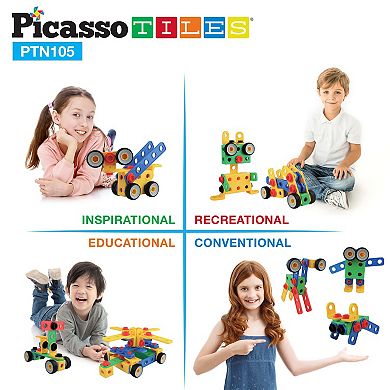 Picassotiles 105 PC Construction Building Engineering Set, STEM Toy, Learning Toy for Kids Ages 3+