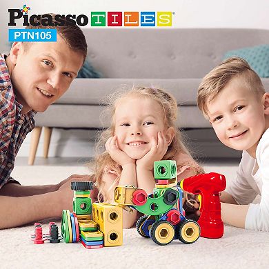 Picassotiles 105 PC Construction Building Engineering Set, STEM Toy, Learning Toy for Kids Ages 3+